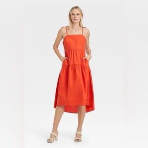 Who What Wear Orange Smocked Midi Dress - xs/s